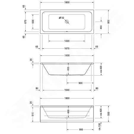 Duravit D-Code - Baignoire 1800x800 mm, blanc 700101000000000