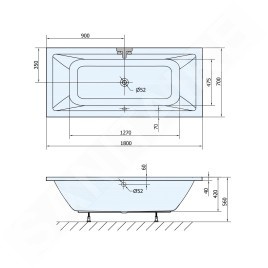 Aqualine Baignoires - Baignoire rectangulaire NISA, 1800x700x420 mm, sans pieds, blanc A1870