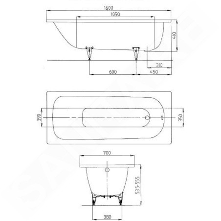 Kaldewei Advantage - Baignoire rectangulaire Saniform Plus 362-1, 1600x700 mm, blanc 111700010001