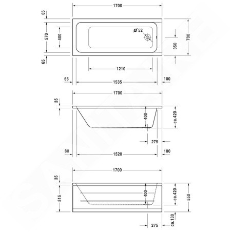 Duravit D-Code - Baignoire 1700x700 mm, blanc 700098000000000