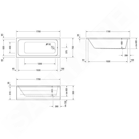Duravit D-Code - Baignoire 1700x750 mm, blanc 700100000000000