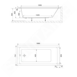 kielle Vega - Baignoire rectangulaire 1700 x 750 mm, blanc 11118430
