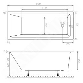 Lansanit EX - Baignoire 1500x700 mm, blanc LITEX-150X70