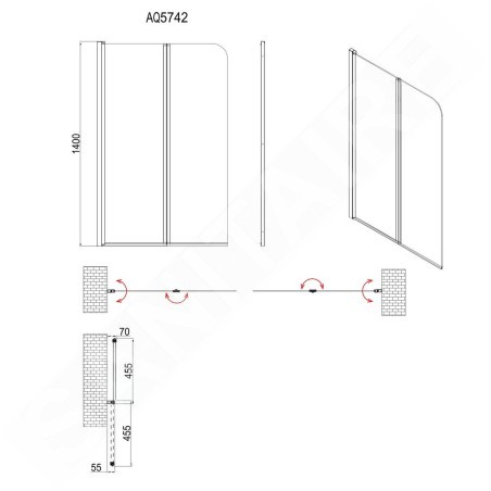 Aqualine Wila - Paroi de baignoire pliante 900x1400 mm, aluminium brillant/verre clair AQ5742