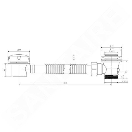 Aqualine Accessoires - Vidage baignoire et trop-plein 600 mm, chrome TY1002