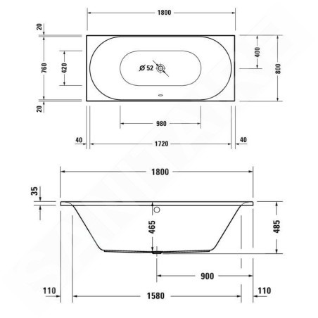Duravit D-Neo - Baignoire 1800x800 mm, blanc 700476000000000