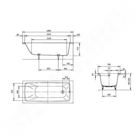Kaldewei Advantage - Baignoire rectangulaire Cayono 748, 1600x700 mm, blanc 274800010001