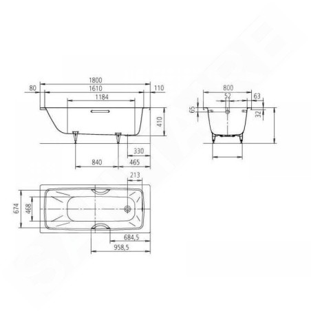 Kaldewei Advantage - Baignoire rectangulaire Cayono Star 757, 1800x800 mm, avec trous pour poignées, antidérapant, effet Perl,