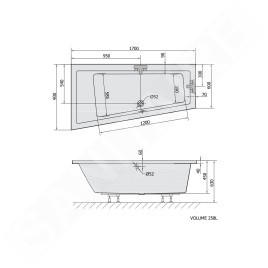 Polysan Baignoires - Baignoire asymétrique Andra L, 1700 x 900 x 450 mm, blanc 81111
