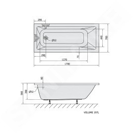 Polysan Baignoires - Baignoire rectangulaire Noemi, 1700 x 700 x 390 mm, blanc 71708