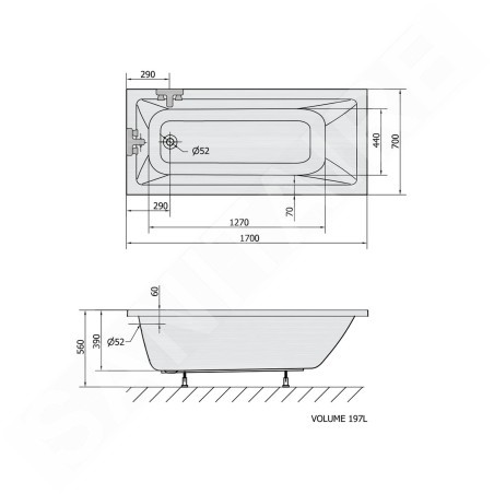 Polysan Baignoires - Baignoire rectangulaire Noemi, 1700 x 700 x 390 mm, blanc 71708