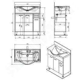 Aqualine Keramia Fresh - Meuble lavabo 752x740x347 mm, blanc 50082A