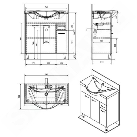 Aqualine Keramia Fresh - Meuble lavabo 752x740x347 mm, blanc 50082A