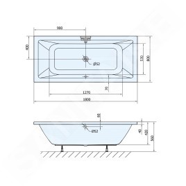 Aqualine Baignoires - Baignoire NISA, 1800x800x420 mm, blanc A1880