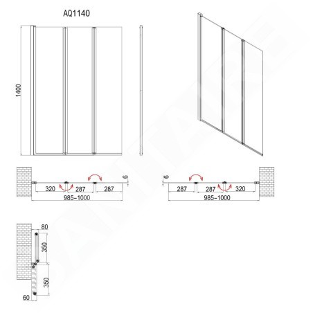 Aqualine Vanda - Paroi de salle de bains 1000x1400 mm, chrome/verre mat AQ1140