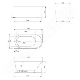 Aqualine Baignoires - Baignoire Tibera, 1500x750 mm, gauche, blanc E1046