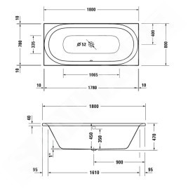 Duravit Soleil by Starck - Baignoire 1800x800 mm, blanc 700503000000000