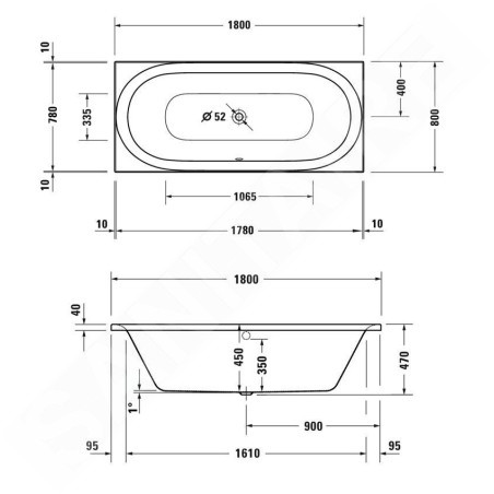 Duravit Soleil by Starck - Baignoire 1800x800 mm, blanc 700503000000000