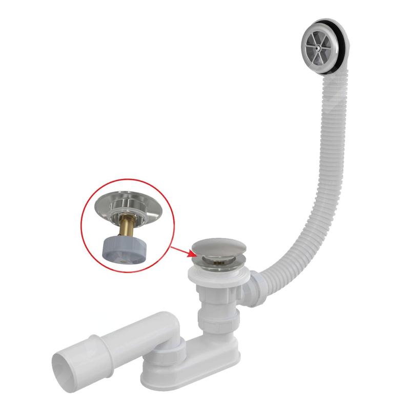 Alcadrain Garnitures de vidage - Kit de vidange et de trop-plein pour baignoire, longueur 80 cm, ClickClack, métal A505CKM-80