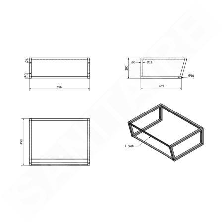 Sapho Ska - Support pour lavabo, 600 mm, noir mat SKA201