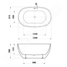 Aqualine Baignoires - Baignoire îlot 150x82 cm, blanc E1850