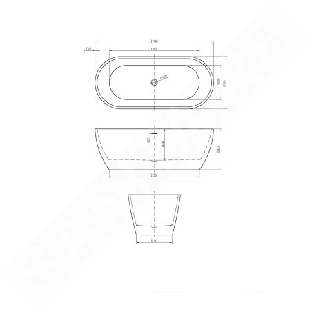 kielle Idolio - Baignoire îlot 170x75 cm, noir mat/blanc 11324434