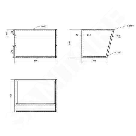 Sapho Ska - Support pour lavabo avec étagère, 600 mm, noir mat SKA101