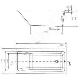 Cersanit Crea - Baignoire 150 x 75 cm, pieds inclus, blanc S301-233