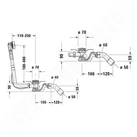 Duravit Accessoires - Garniture de vidage et de trop-plein pour baignoire, bowden, chrome 792200000001000