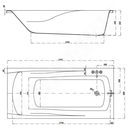 Cersanit Zen - Baignoire 190x90 cm, pieds inclus, blanc S301-223