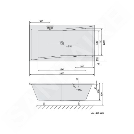Polysan Baignoires - Baignoire Quest 1800x1000x490 mm, blanche 78511