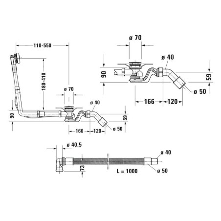 Duravit Accessoires - Garniture de vidage et de trop-plein pour baignoire, bowden, chrome 792218000001000