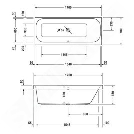 Duravit Happy D.2 - Baignoire 1700x700 mm, droite, blanc 700311000000000