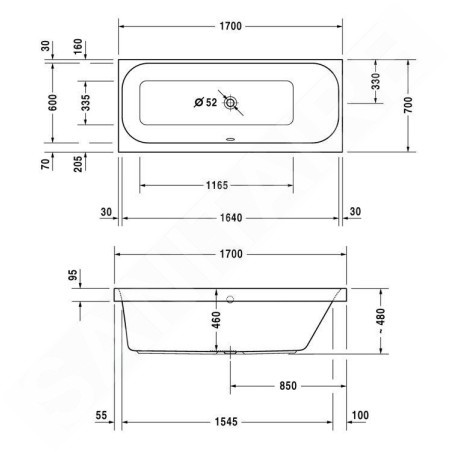 Duravit Happy D.2 - Baignoire 1700x700 mm, droite, blanc 700311000000000