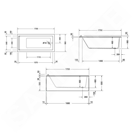 Duravit Starck - Baignoire 1700x800 mm, blanc 700336000000000