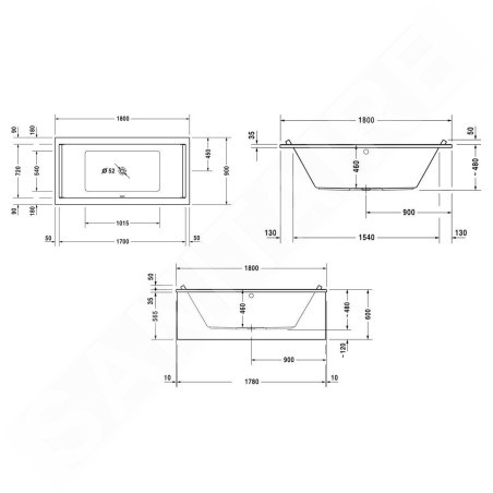 Duravit Starck - Baignoire 1800x900 mm, blanc 700339000000000