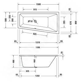 Duravit Duravit No.1 - Baignoire, 1500 x 800 mm, droit, blanc 700505000000000