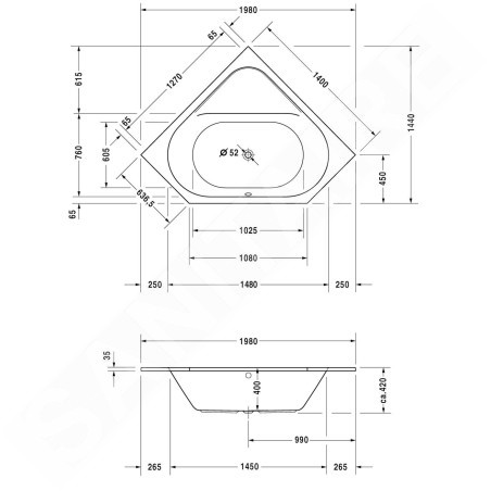 Duravit D-Code - Baignoire d’angle 1400x1400 mm, blanc 700137000000000