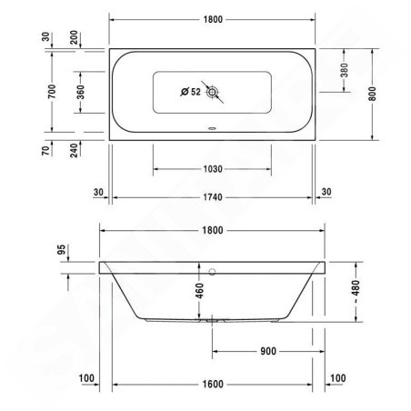Duravit Happy D.2 - Baignoire 1800x800 mm, blanc 700314000000000