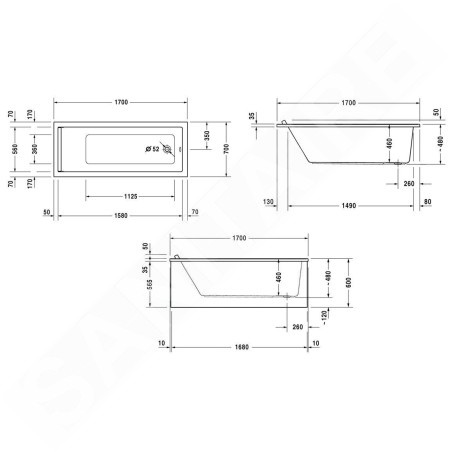 Duravit Starck - Baignoire 1700x700 mm, blanc 700334000000000