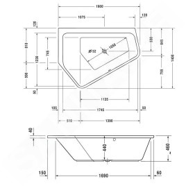 Duravit Paiova 5 - Baignoire asymétrique, 1900x1400 mm, gauche, blanc 700392000000000