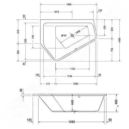 Duravit Paiova 5 - Baignoire asymétrique, 1900x1400 mm, gauche, blanc 700392000000000
