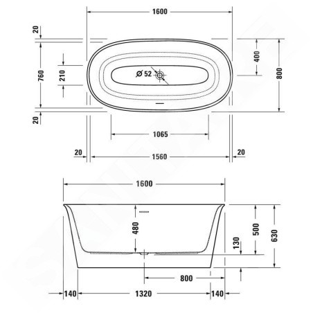 Duravit White Tulip - Baignoire îlot, 1600x800 mm, ClickClack, blanc 700468000000000