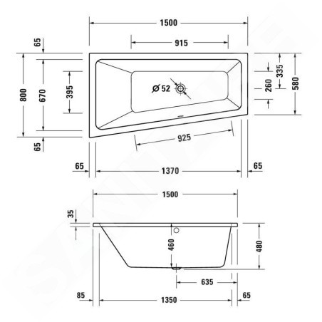 Duravit Duravit No.1 - Baignoire asymétrique 1500x800 mm, gauche, blanc 700504000000000
