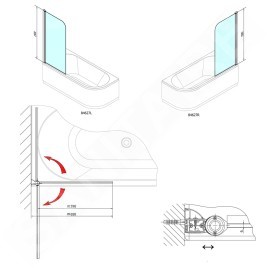 Polysan Spera - Paroi de baignoire 650 x 1500 mm, aluminium brillant/verre clair BS-65