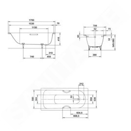 Kaldewei Advantage - Baignoire rectangulaire Saniform Plus Star 335, 1700x700 mm, avec trous pour poignées, antidérapant sur