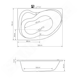 Aqualine Baignoires - Baignoire Cidlina 160, 1600x1050x450 mm, gauche, blanc G3615