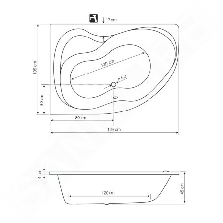 Aqualine Baignoires - Baignoire Cidlina 160, 1600x1050x450 mm, gauche, blanc G3615