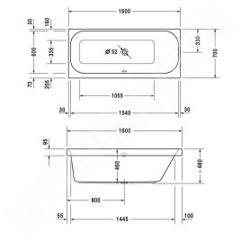 Duravit Happy D.2 - Baignoire 1600x700 mm, droite, blanc 700309000000000