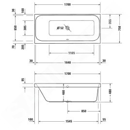 Duravit Happy D.2 - Baignoire 1700x750 mm, gauche, blanc 700312000000000